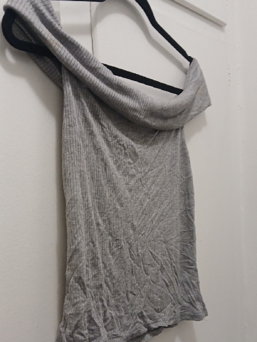 Off-Shoulder Ribbed Womens Top - Gray - Picture 6 of 7